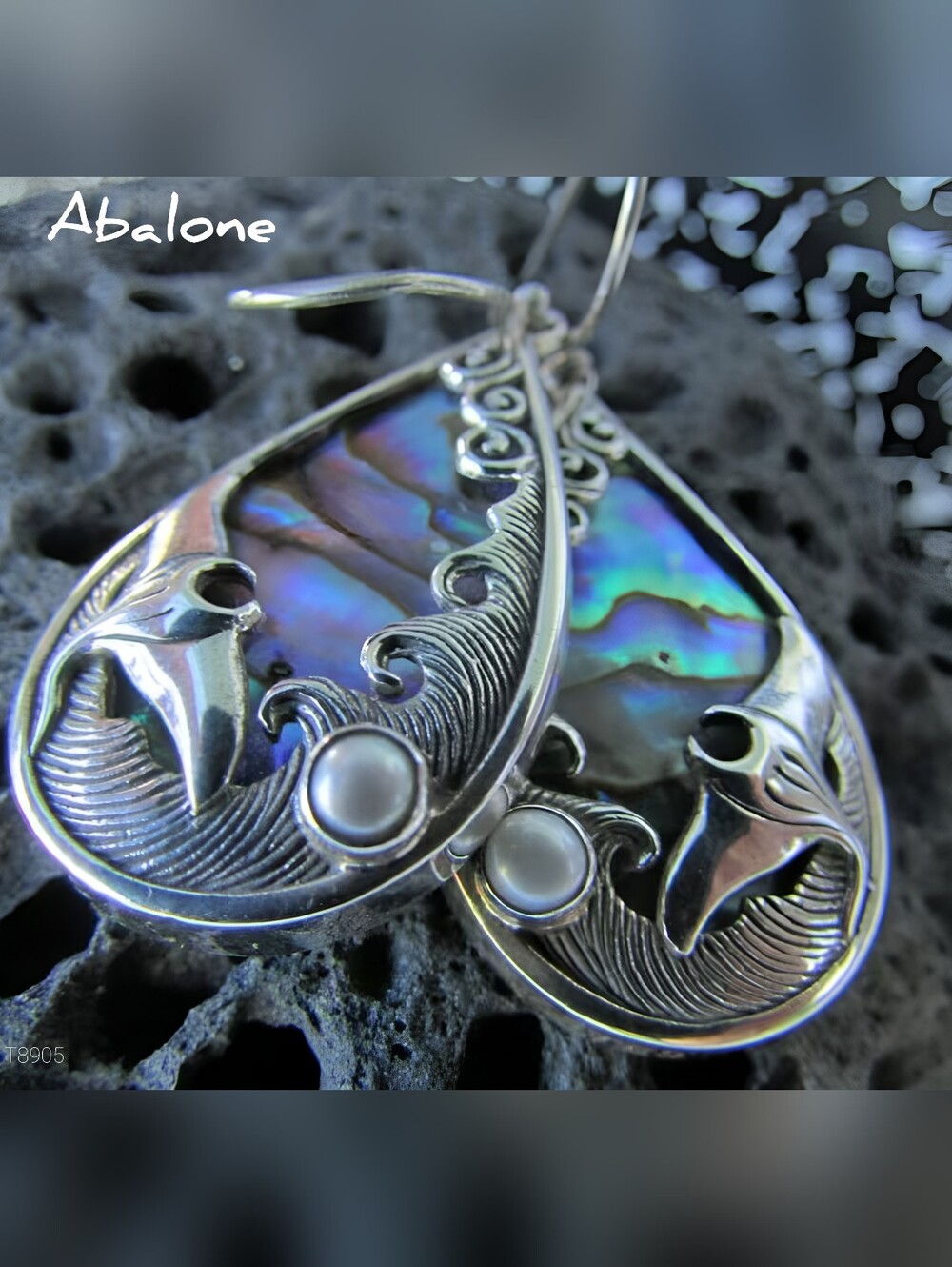 BALI Abalone shell Stingray drop earrings, 925 Sterling Silver